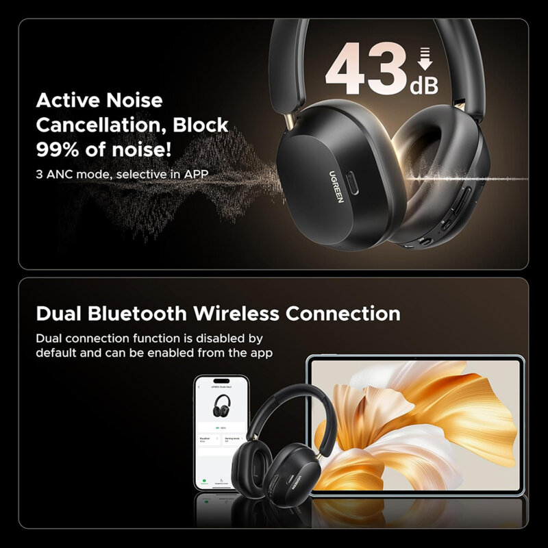 Casti wireless Bluetooth V5.4 Noise Cancelling Ugreen, negru, 35757