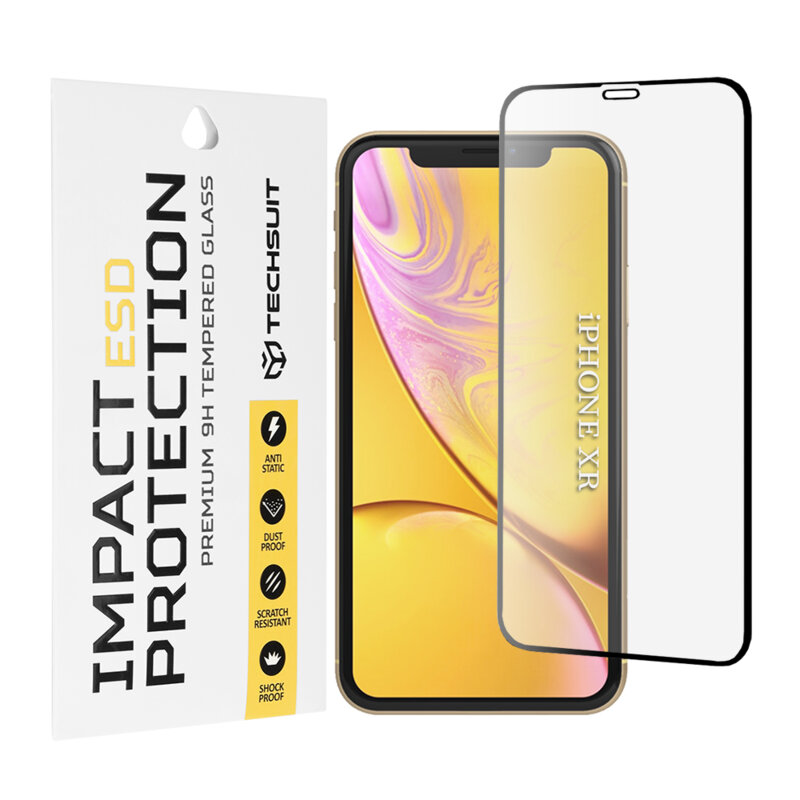 Folie sticla iPhone XR Techsuit ESD Glass, negru