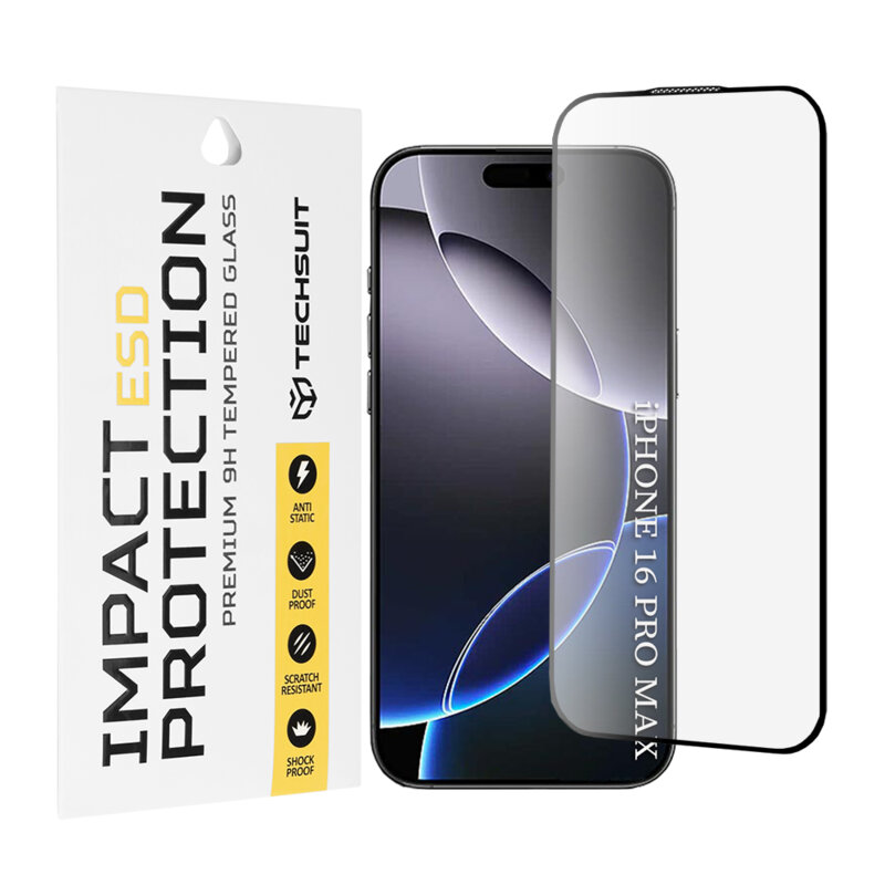 Folie sticla iPhone 16 Pro Max Techsuit ESD Glass, negru