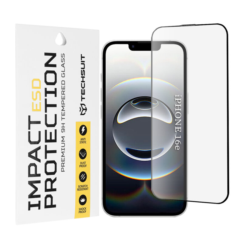 Folie sticla iPhone 16e Techsuit ESD Glass, negru