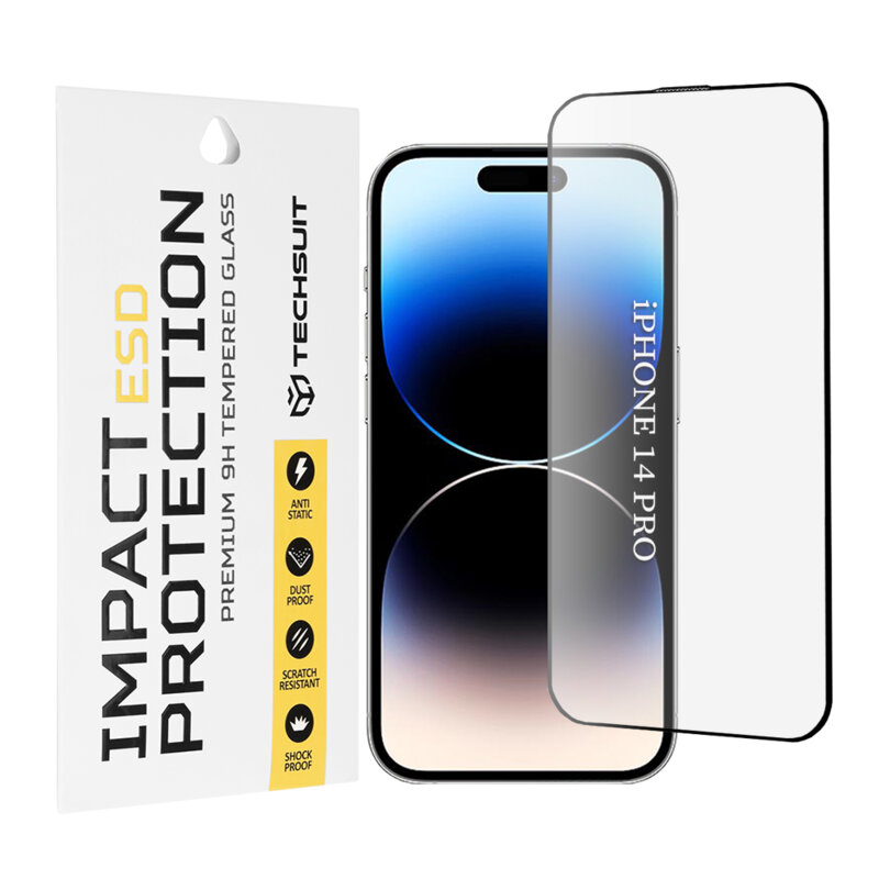 Folie sticla iPhone 14 Pro Techsuit ESD Glass, negru