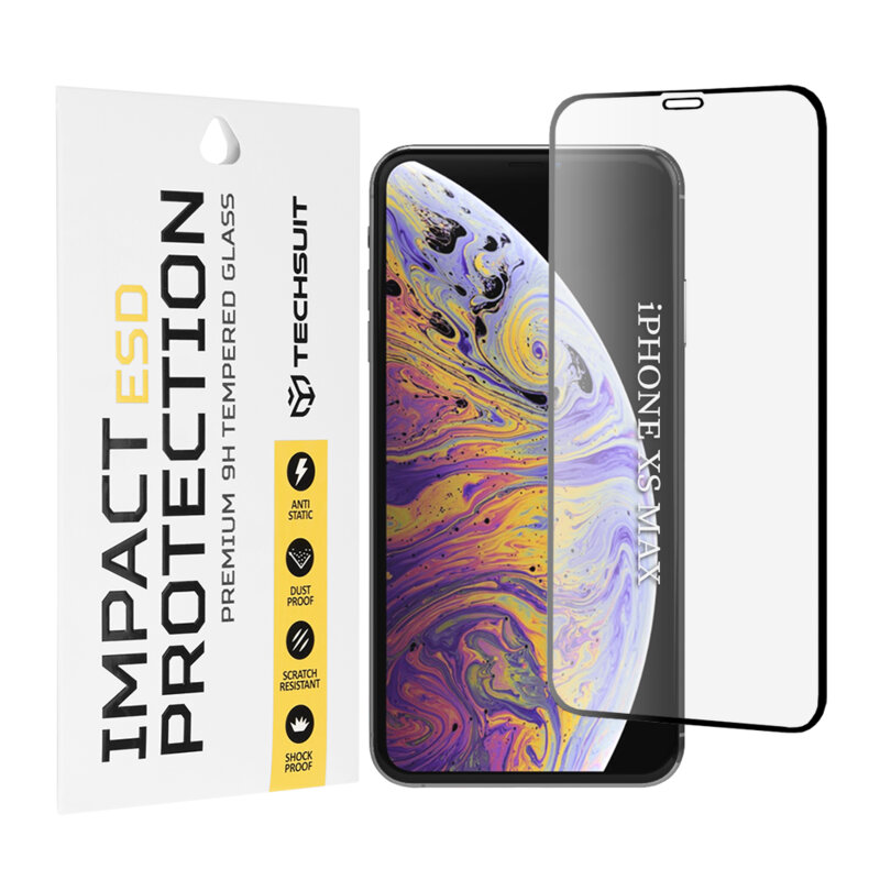 Folie sticla iPhone XS Max Techsuit ESD Glass, negru