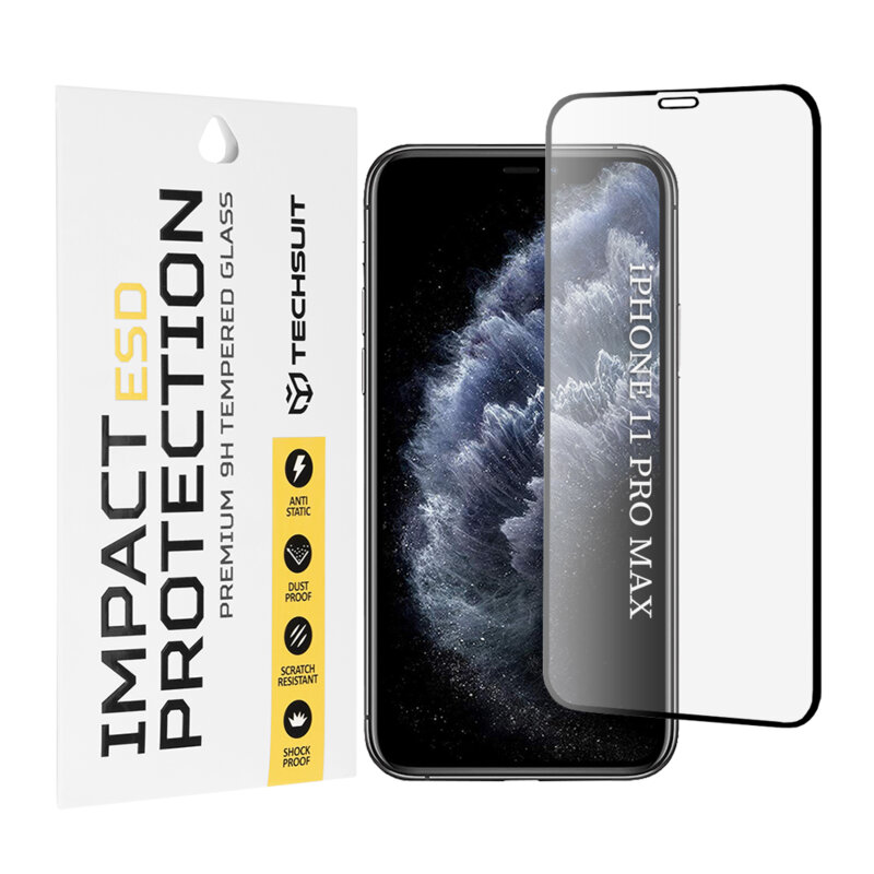 Folie sticla iPhone 11 Pro Max Techsuit ESD Glass, negru