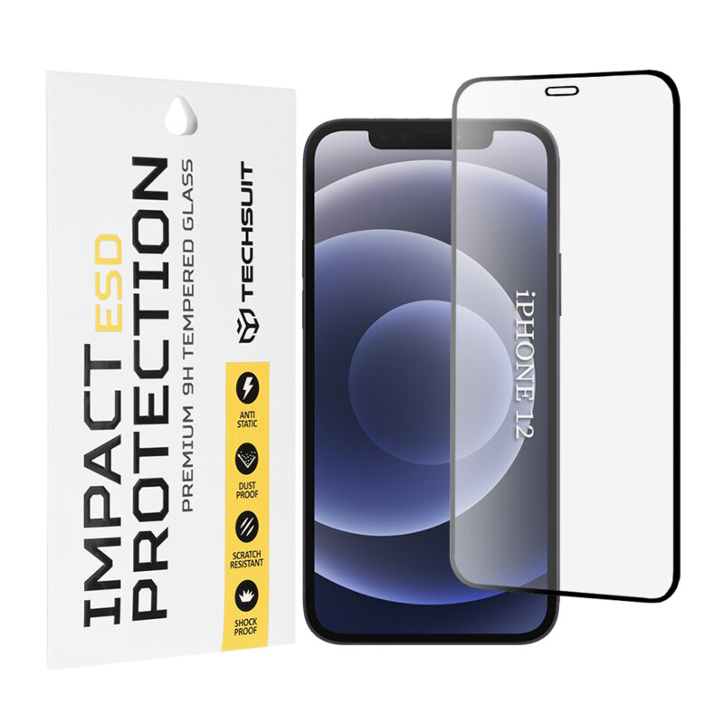 Folie sticla iPhone 12 Pro Techsuit ESD Glass, negru