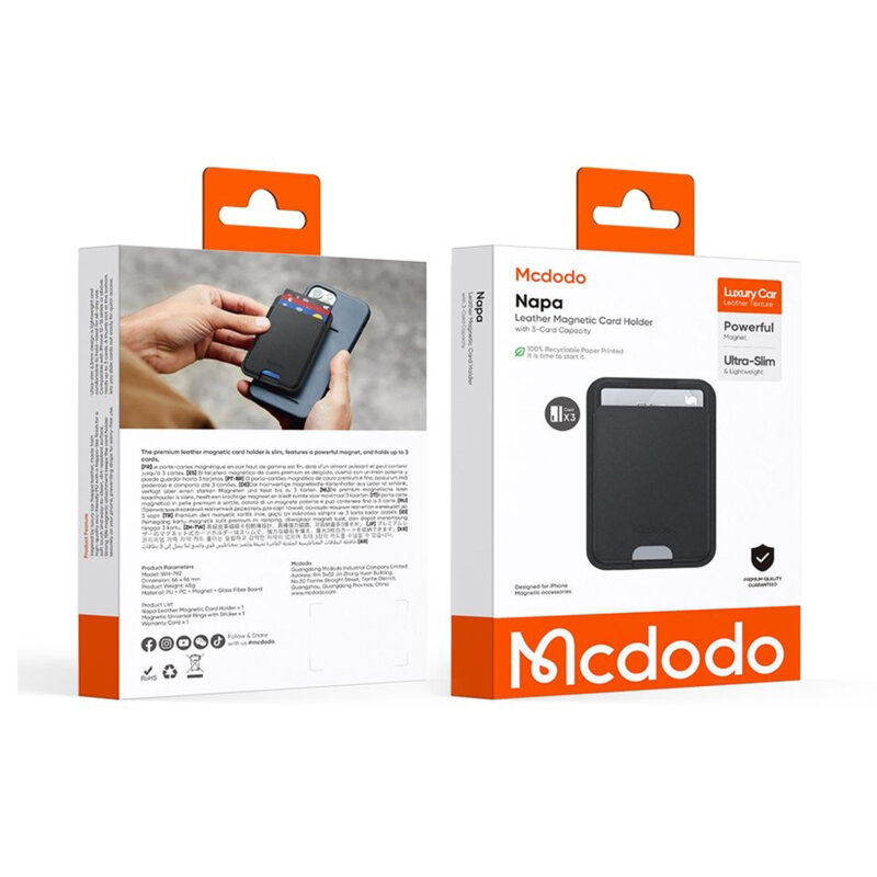 Portofel magnetic piele eco pentru carduri Mcdodo Napa, negru