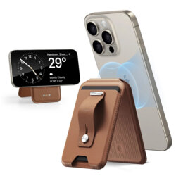 Portofel din piele eco, suport MagSafe cu RFID tech ESR Geo, maro