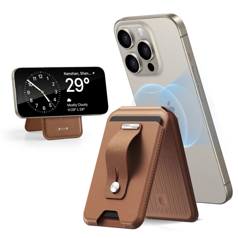 Portofel din piele eco, suport MagSafe cu RFID tech ESR Geo, maro