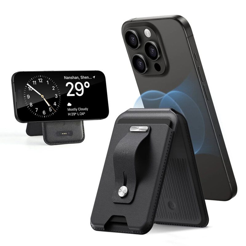 Portofel din piele eco, suport MagSafe cu RFID tech ESR Geo, negru
