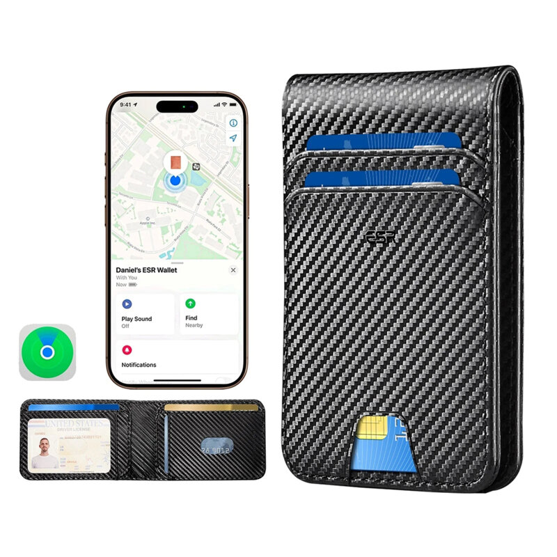 Portofel MagSafe din piele eco, Find My, RFID ESR HaloLock, carbon