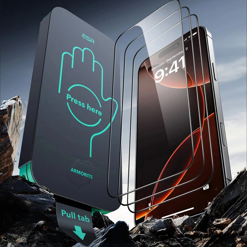 [Pachet 3x] Folie sticla iPhone 16 Pro ESR Armorite Screen Protector, negru