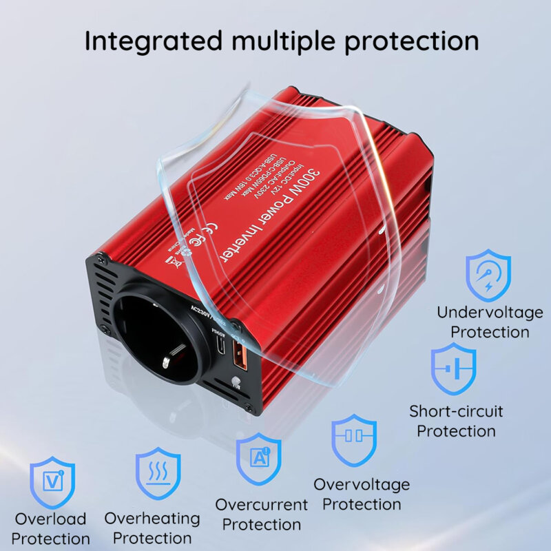 Invertor electric 220V, 300W Techsuit FlexiCarVolt IA1, red