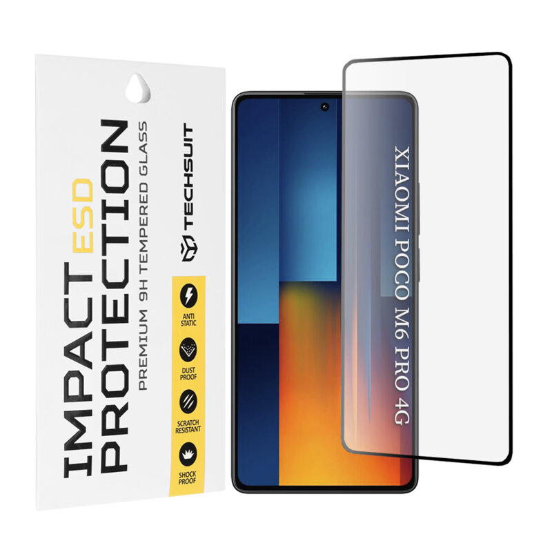 Folie sticla Xiaomi Poco M6 Pro 4G Techsuit ESD Glass, negru