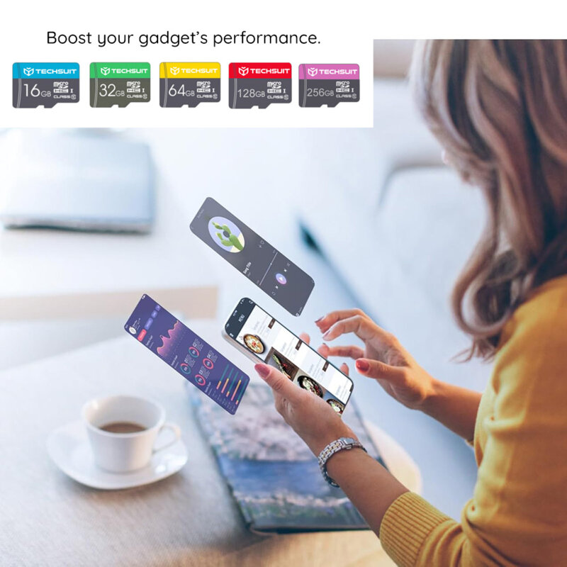 Card memorie 64GB MicroSDHC + adaptor Techsuit THCM11, galben