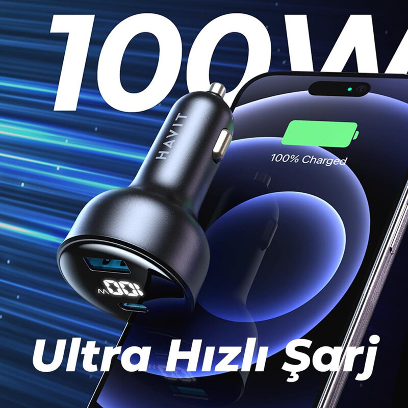 Incarcator auto bricheta PD100W Havit CC100W, negru