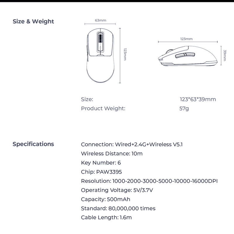 Mouse gaming wireless 16000DPI, 150mAh Havit, negru MS969WB