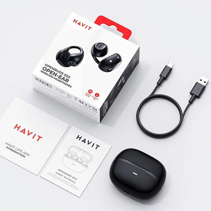 Casti wireless Bluetooth cu microfon, ENC Havit, OWS916, negru