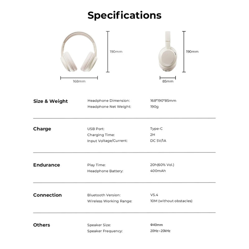 Casti wireless Bluetooth 5.4, 400mAhHavit H619BT, alb