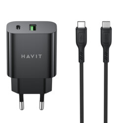 Incarcator priza USB Type-C PD60W + cablu Type-C Havit ST926 EU, negru