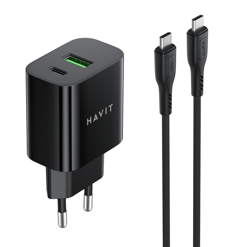 Incarcator priza USB Type-C PD60W + cablu Type-C Havit ST926 EU, negru