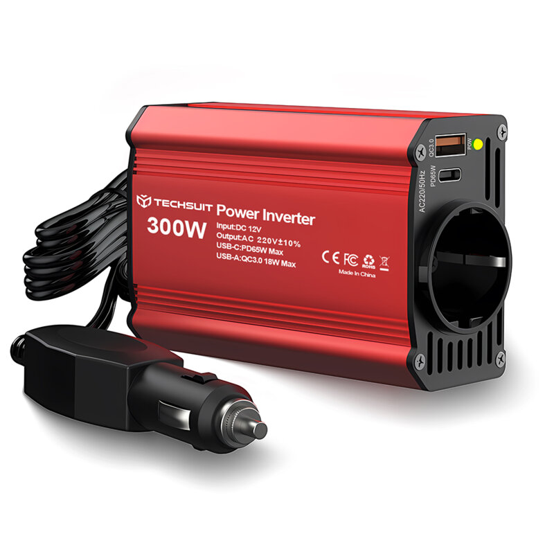Invertor electric 220V, 300W Techsuit FlexiCarVolt IA1, red