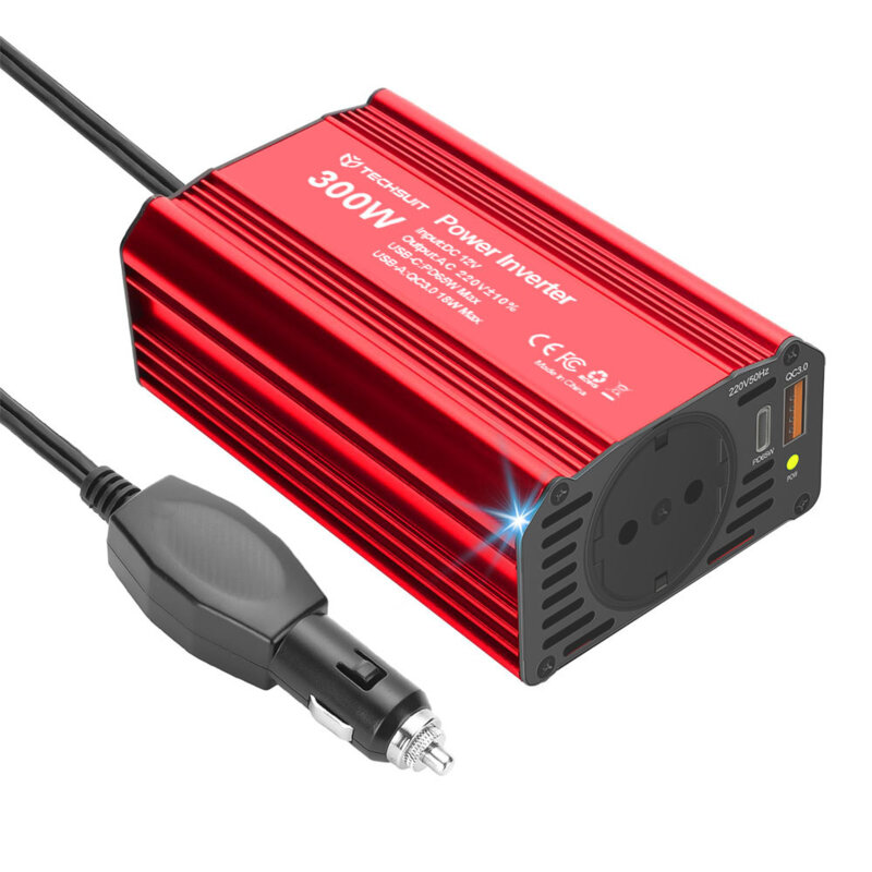 Invertor electric 220V, 300W Techsuit FlexiCarVolt IA1, red