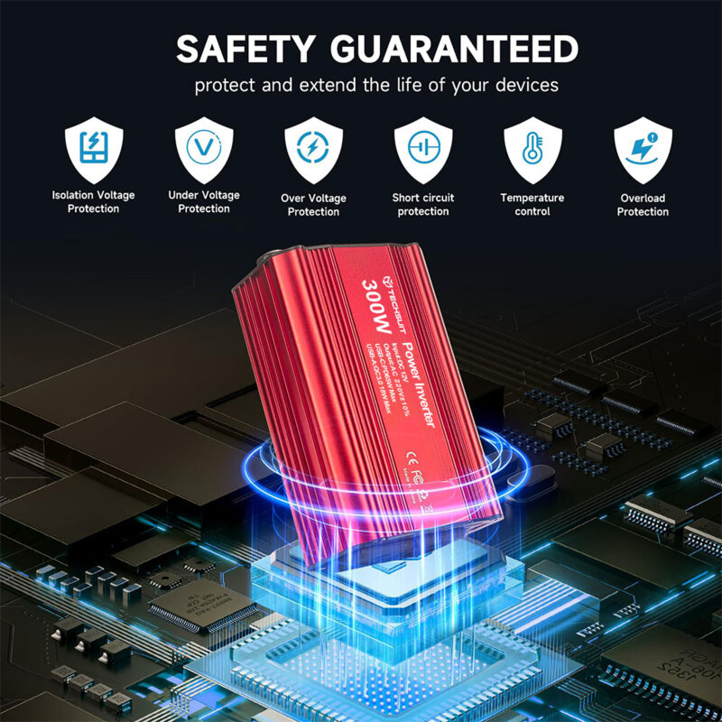 Invertor electric 220V, 300W Techsuit FlexiCarVolt IA1, red