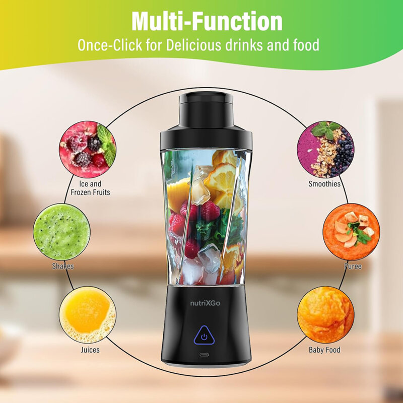 Mini blender portabil premium pentru smoothie 700ml, 20000rpm, 6000mAh, Techsuit nutriXGo, negru