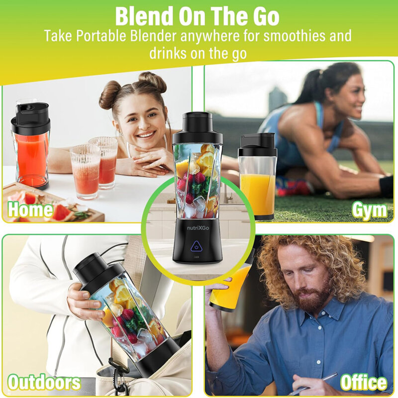 Mini blender portabil premium pentru smoothie 700ml, 20000rpm, 6000mAh, Techsuit nutriXGo, negru