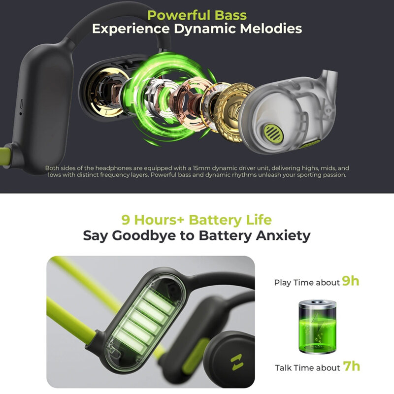 Casti Bluetooth pentru sport, Type-C Havit E553BT, verde