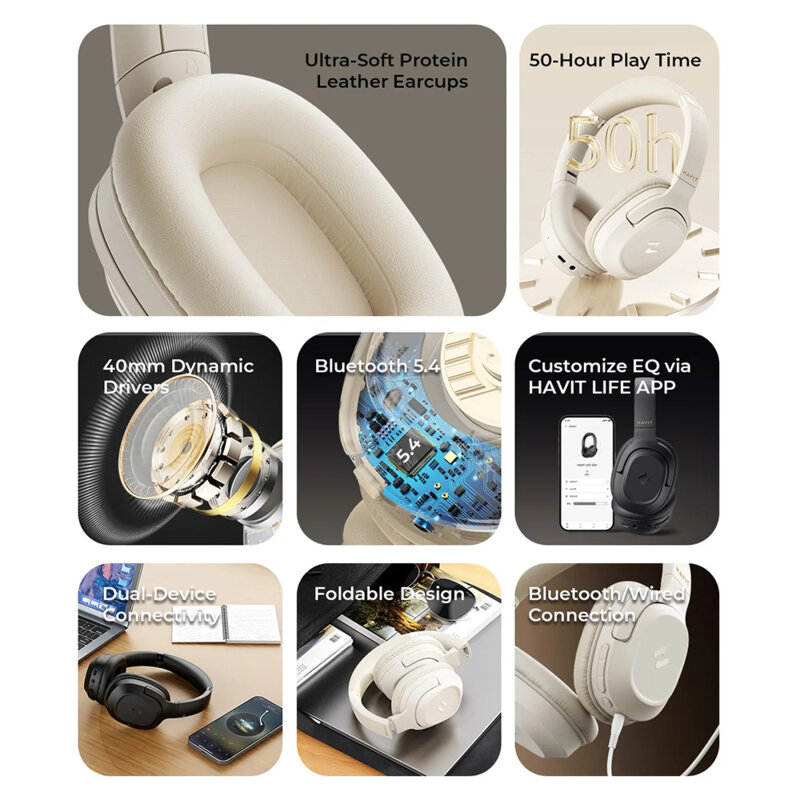 Casti Bluetooth on-ear pliabile, ANC Havit H612BT, negru