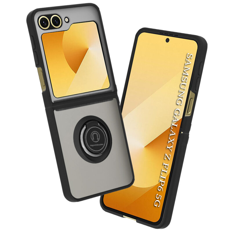 Husa Samsung Galaxy Z Flip6 Techsuit Glinth cu inel suport stand magnetic, negru