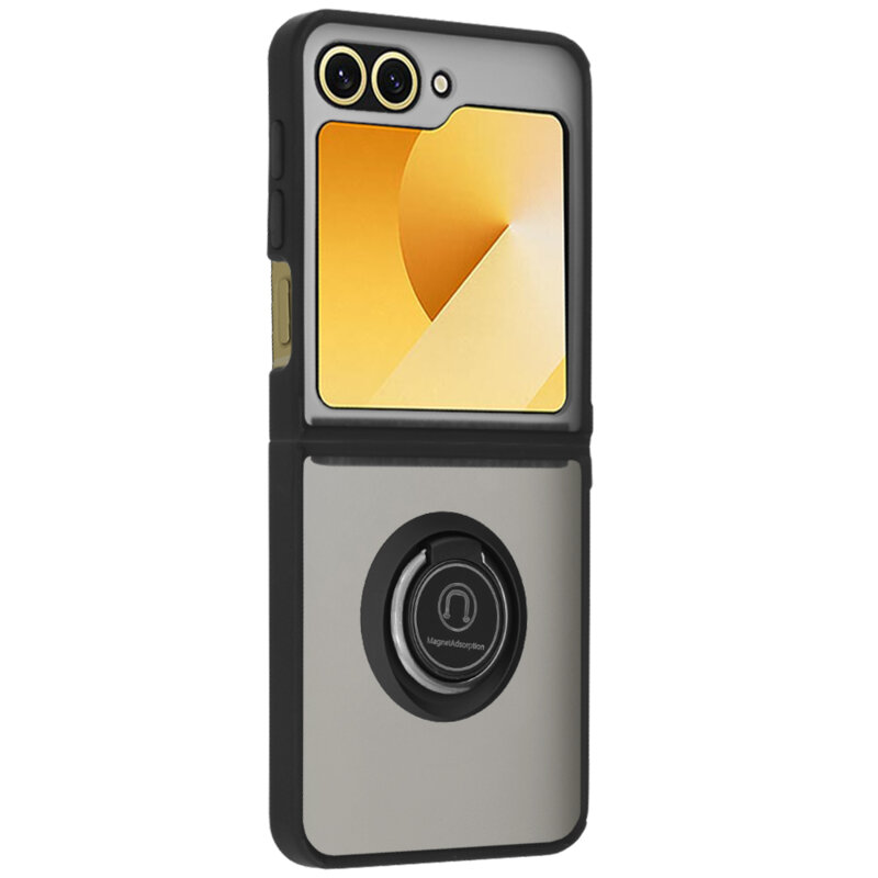 Husa Samsung Galaxy Z Flip6 Techsuit Glinth cu inel suport stand magnetic, negru