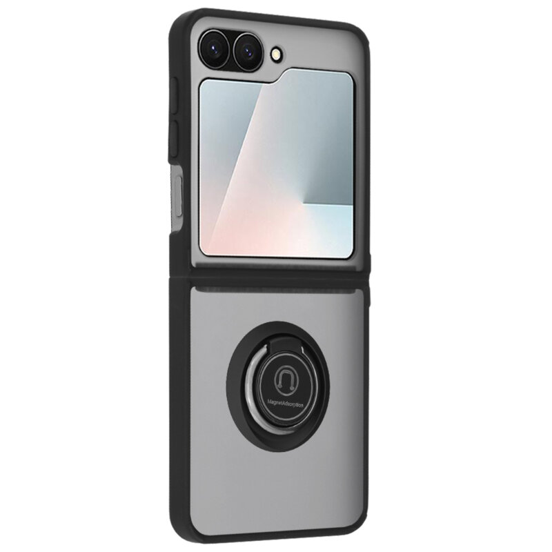 Husa Samsung Galaxy Z Flip7 FE Techsuit Glinth cu inel suport stand magnetic, negru