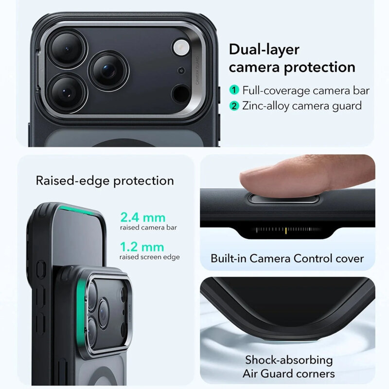 Husa iPhone 17 Pro Max ESR Classic Hybrid HaloLock Kickstand, negru frost