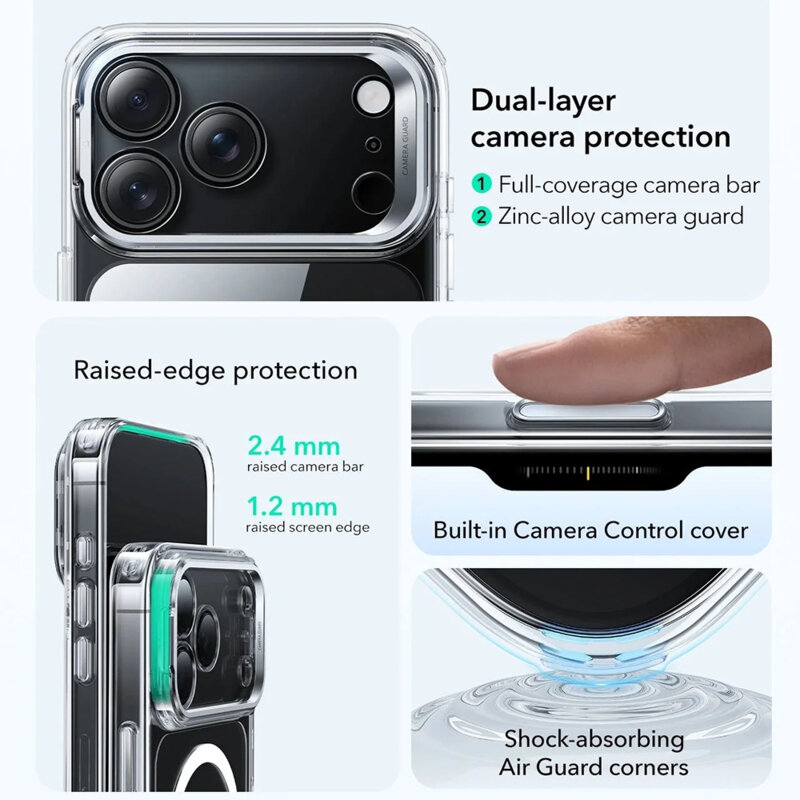 Husa iPhone 17 Pro Max ESR Classic Hybrid HaloLock Kickstand, transparenta