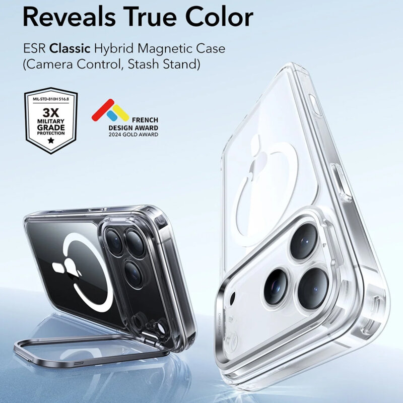 Husa iPhone 17 Pro Max ESR Classic Hybrid HaloLock Kickstand, transparenta