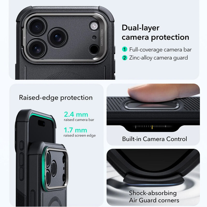 Husa iPhone 17 Pro Max ESR Cyber Armor Kickstand, negru