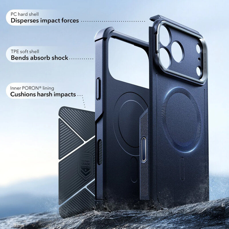 Husa iPhone 17 Pro Max ESR Cyber Armor Kickstand, albastru