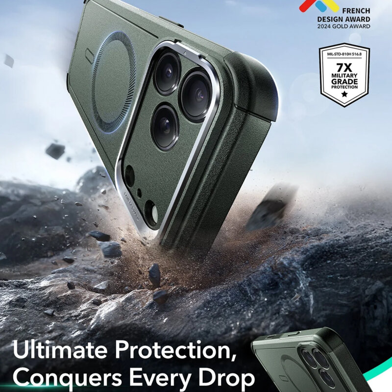 Husa iPhone 17 Pro ESR Cyber Armor Kickstand, verde