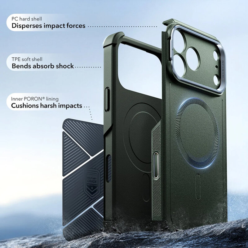 Husa iPhone 17 Pro Max ESR Cyber Armor Kickstand, verde