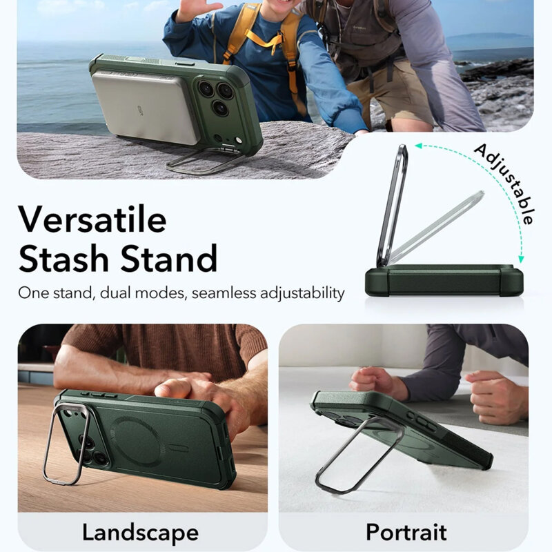 Husa iPhone 17 Pro Max ESR Cyber Armor Kickstand, verde