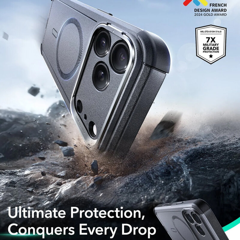 Husa iPhone 17 Pro ESR Cyber Armor Kickstand, gri