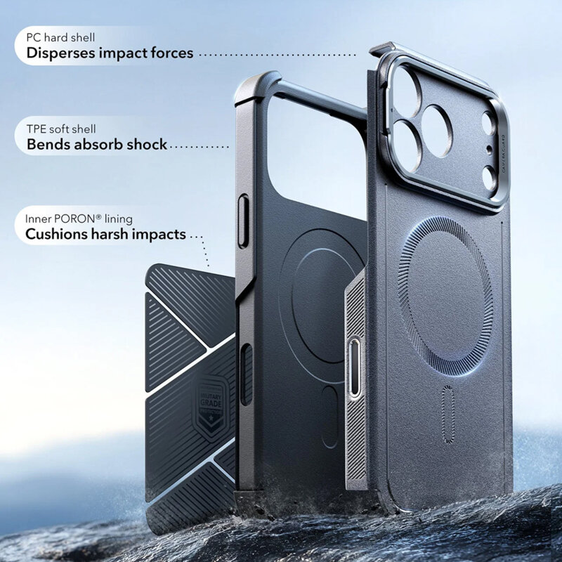 Husa iPhone 17 Pro ESR Cyber Armor Kickstand, gri