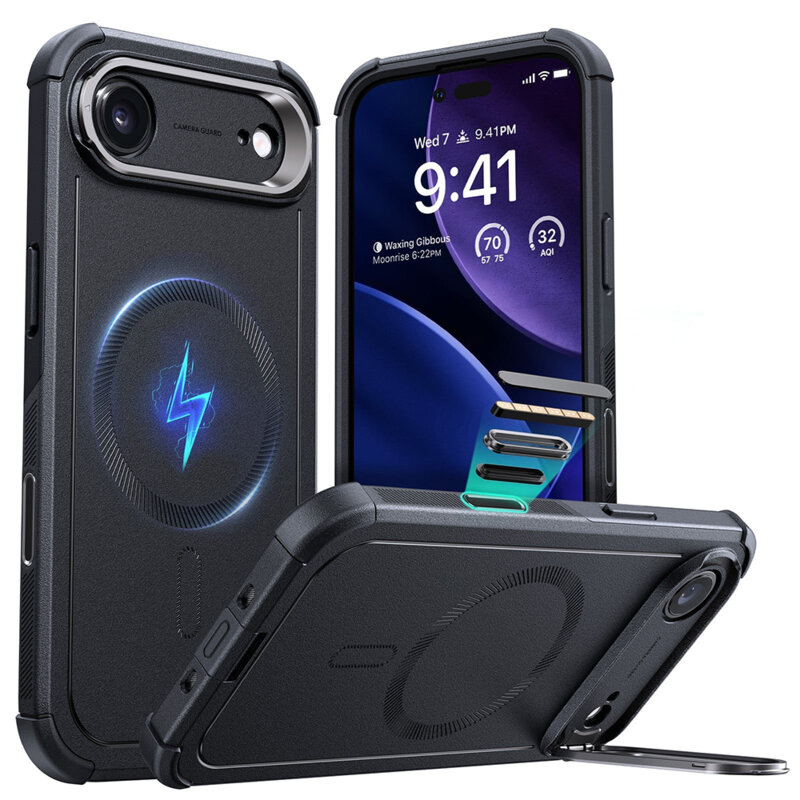 Husa iPhone 17 Air ESR Cyber Armor Kickstand, negru