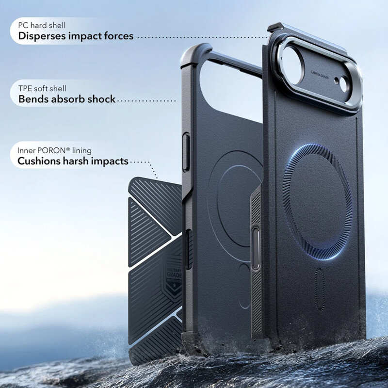 Husa iPhone 17 Air ESR Cyber Armor Kickstand, negru