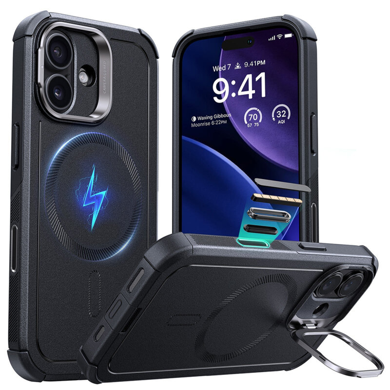 Husa iPhone 17 ESR Cyber Armor Kickstand, negru
