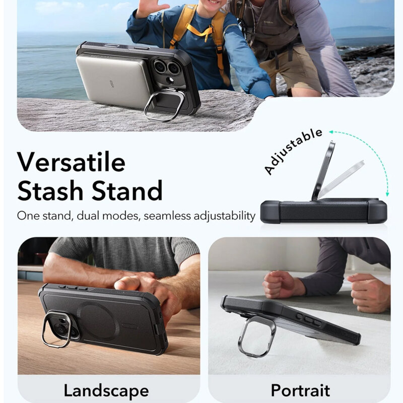 Husa iPhone 17 ESR Cyber Armor Kickstand, negru