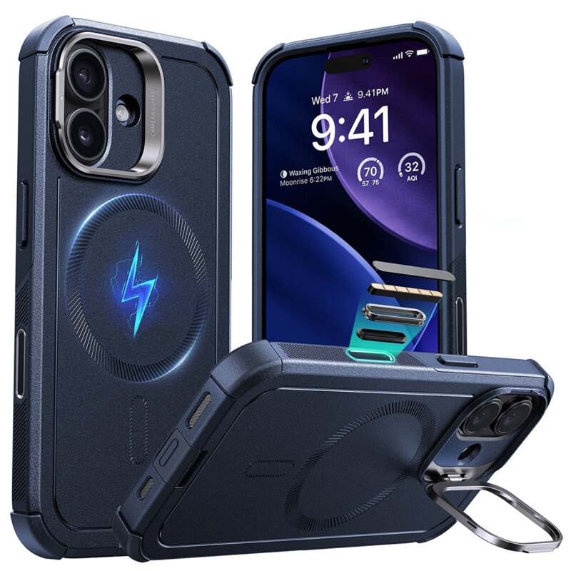 Husa iPhone 17 ESR Cyber Armor Kickstand, albastru