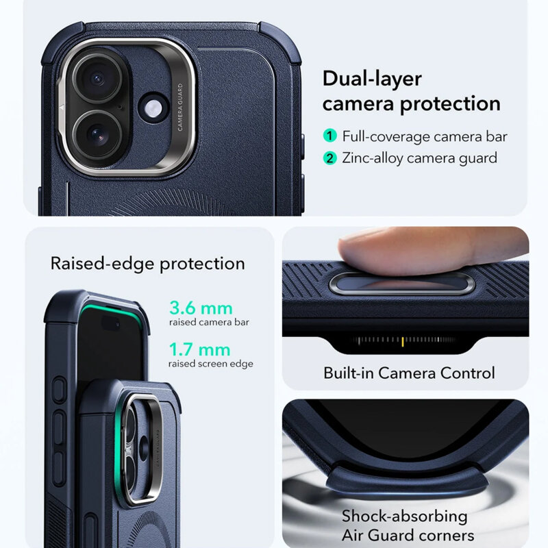 Husa iPhone 17 ESR Cyber Armor Kickstand, albastru