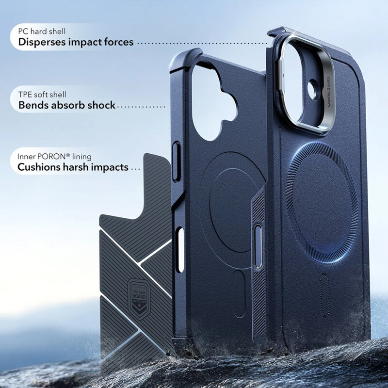 Husa iPhone 17 ESR Cyber Armor Kickstand, albastru